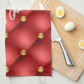 ゴールデンダイヤモンドタフテッドレザーカスタム文字名レッド キッチンタオル (四つ折り)