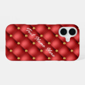 ゴールデンダイヤモンドタフテッドレザーカスタム文字名レッド iPhone 16ケース (裏面横)