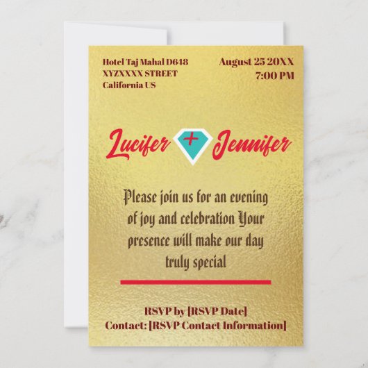 ゴールデンダイヤモンドモダンエレガントなカスタマイズされた結婚式 招待状 (裏面)