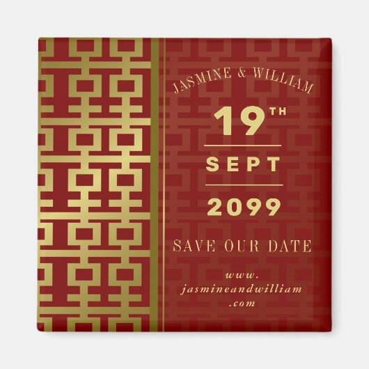 ゴールデンダブル西中国の結婚式の日付を保存 マグネット (正面)