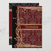 ゴールデンダマスクラグジュアリーカスタムウェディング招待状 招待状 (正面/裏面)