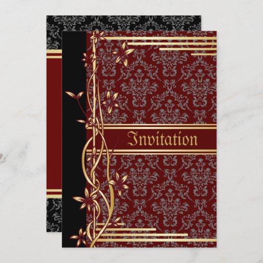 ゴールデンダマスクラグジュアリーカスタムウェディング招待状 招待状 (正面/裏面)
