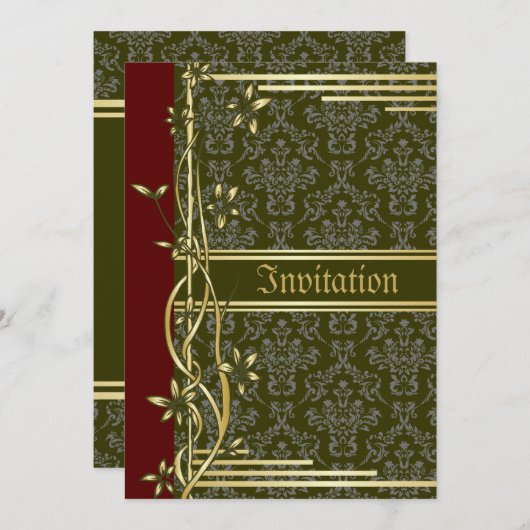 ゴールデンダマスクラグジュアリーカスタムウェディング招待状 招待状 (正面/裏面)