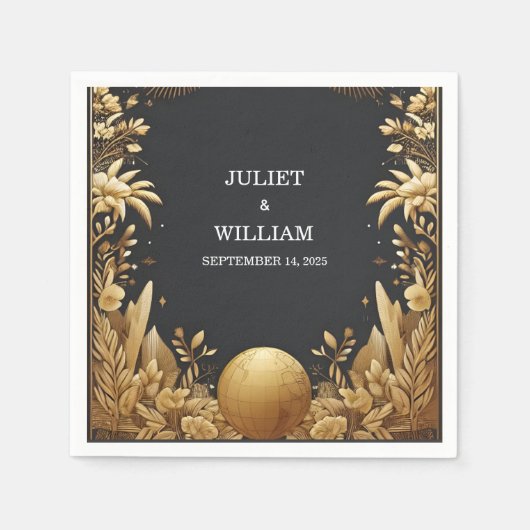 ゴールデンチケットパスポート搭乗結婚パス スタンダードカクテルナプキン (正面)