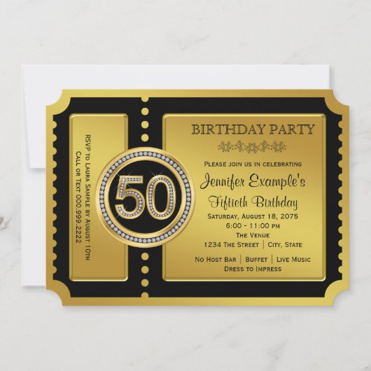 ゴールデンチケット50歳の誕生日パーティー 招待状 (正面)