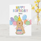 ゴールデンチベットテリア犬の誕生日パーティー カード (黄色い花)