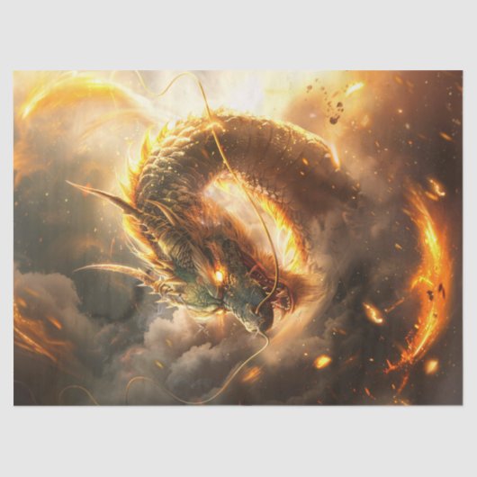 ゴールデンチャイニーズドラゴンイラストデコパージュ 薄葉紙 (正面)