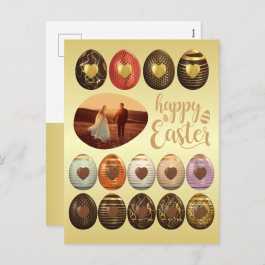 ゴールデンチョコレートエッグイースターフレームあなたの写真を追加 シーズンポストカード (正面/裏面)