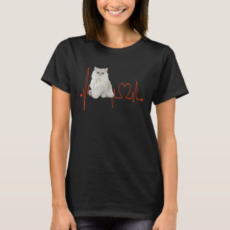 ゴールデンチンチラペルシャ猫のハートビートEKG I Love Tシャツ