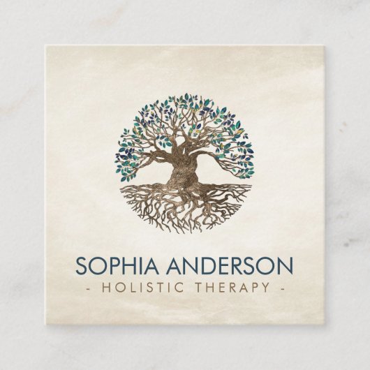 ゴールデンツリーの人生 – ヤグドラシル – 大理石離れの木 スクエア名刺 (正面)