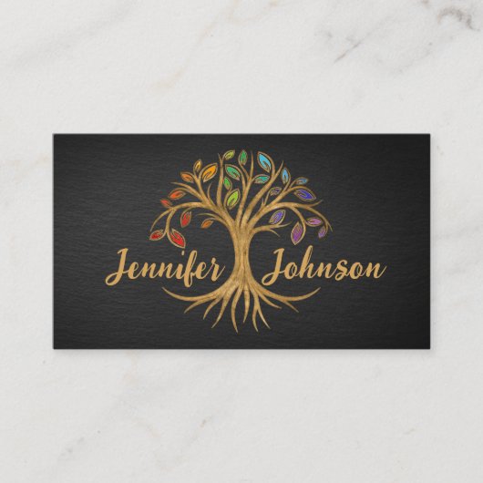 ゴールデンツリーオブライフ – レインボーチャクラ葉 名刺 (正面)