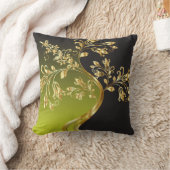 ゴールデンツリーオンブラックアンドオリーブグリーン装飾用クッション クッション (ブランケット)