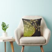 ゴールデンツリーオンブラックアンドオリーブグリーン装飾用クッション クッション (椅子)