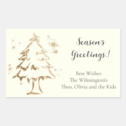 ゴールデンツリークリスマス長方形ギフトラベル 長方形シール (正面)