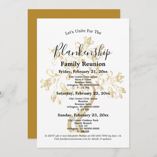 ゴールデンツリー3日間の家族懇親会が集まる 招待状 (正面/裏面)