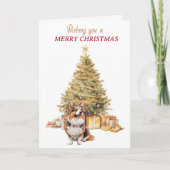 ゴールデンツリー カーディガン ウェルシュコーギー 犬 クリスマスカード (正面)