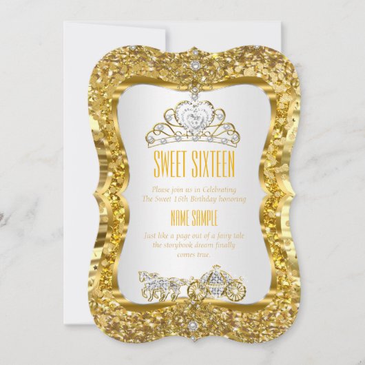 ゴールデンティアラプリンセススウィート16金ゴールドホワイト招待状 招待状 (正面)