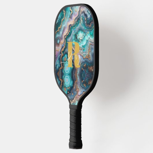 ゴールデンティール(緑がかった色)アクアアガテカスタムモノグラモダンム ピックルボールラケット (左)