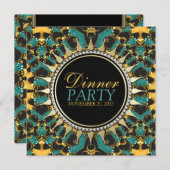 ゴールデンティール(緑がかった色)ニューエイジボヘミアンディナーパーティー招待状 招待状 (正面/裏面)