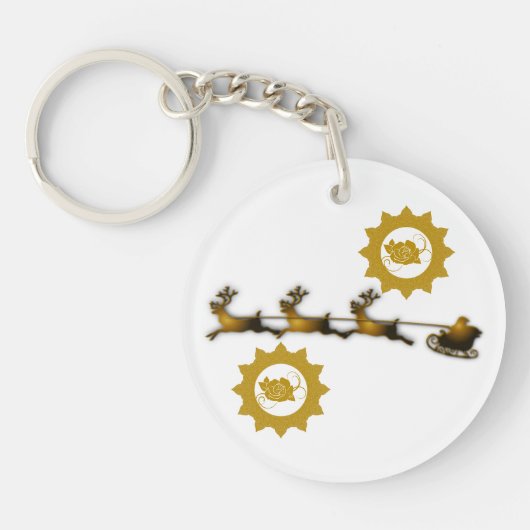 ゴールデンディアクリスマスサンタクロース白 キーホルダー (正面)