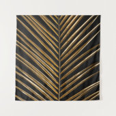 ゴールデンデイトパームリーフ：ブラックミニマリスト タペストリー (正面(横))