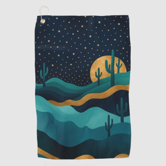 ゴールデンデザートナイトスケープ – 抽象芸術サボアート ゴルフタオル (正面)