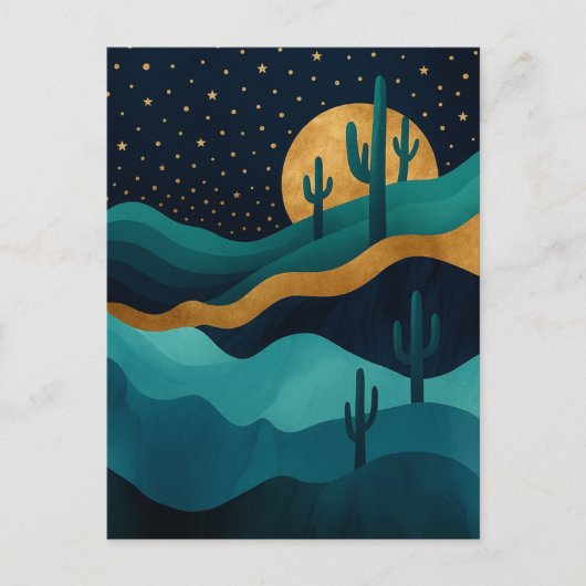 ゴールデンデザートナイトスケープ – 抽象芸術サボアート シーズンポストカード (正面)