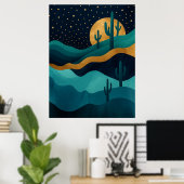 ゴールデンデザートナイトスケープ – 抽象芸術サボアート ポスター (ホームオフィス)