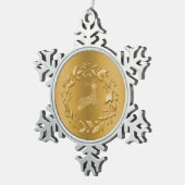 ゴールデントナカイとリースクリスマス スノーフレークピューターオーナメント (右)