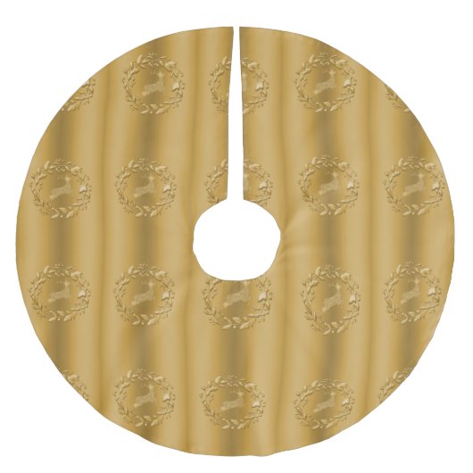 ゴールデントナカイとリースクリスマス ブラッシュドポリエステルツリースカート (正面)