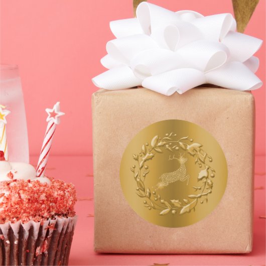 ゴールデントナカイとリースクリスマス ラウンドシール (パーティー)