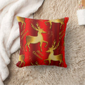 ゴールデントナカイのメリークリスマスレッド クッション (ブランケット)