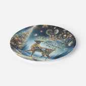 ゴールデントナカイクリスマスオーナメントブルースカイ ペーパープレート (アングル)