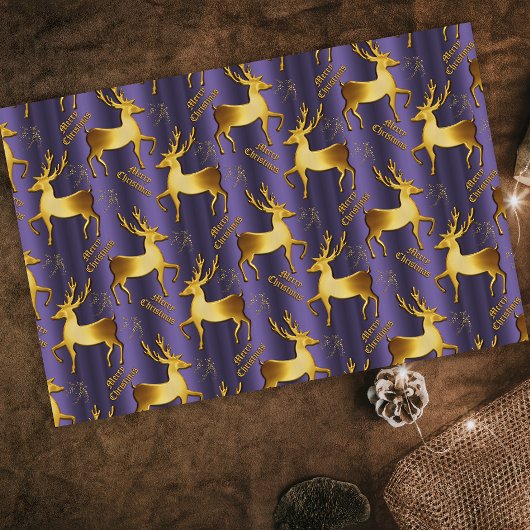 ゴールデントナカイ、金ゴールドメリークリスマスパープル 薄葉紙