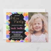 ゴールデントブラックカラー絵を描誕生日(写真付) 招待状 (正面)