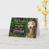 ゴールデントリーバーのスマイル カード (黄色い花)