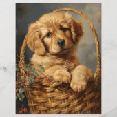 ゴールデントリーバーパピーバスケットスクラップブック紙 (正面)