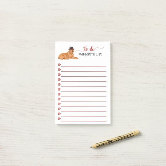 ゴールデントリーバー絵を描犬と帽子のリスト ポストイット (デスク上)