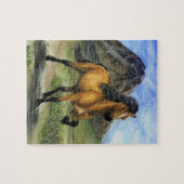 ゴールデントルトバックスキンアイスランドホースと山 ジグソーパズル (横)