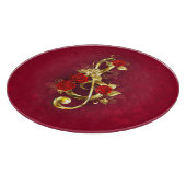 ゴールデントレブルクレフ、 音符記号とバラ花 カッティングボード (角)