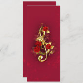 ゴールデントレブルクレフ、 音符記号とバラ花 シーズンカード (正面/裏面)