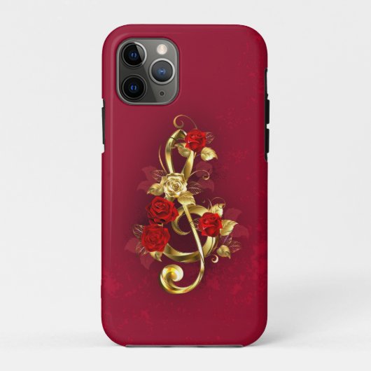 ゴールデントレブルクレフ、 音符記号とバラ花 Case-Mate iPhoneケース (裏面)