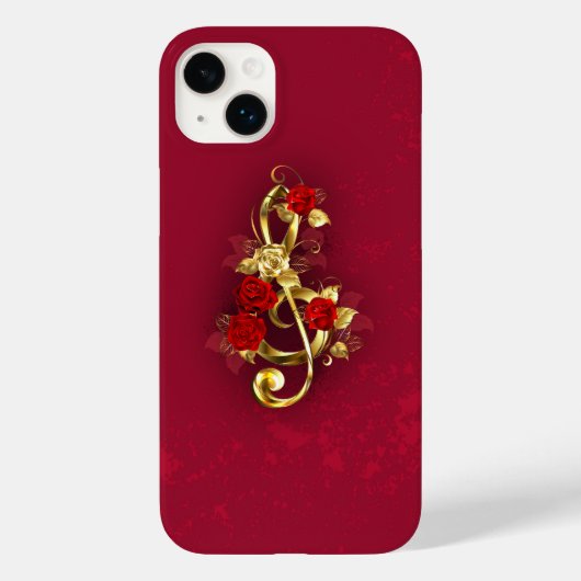 ゴールデントレブルクレフ、 音符記号とバラ花 Case-Mate iPhoneケース (裏面)