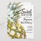 ゴールデントロピカルパイナップルスウィート16ビーチパーティー 招待状 (正面/裏面)