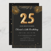 ゴールデントロピカル離れパームズ25誕生日 招待状 (正面/裏面)