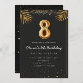 ゴールデントロピカル離れパームズ8誕生日 招待状 (正面/裏面)