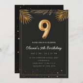 ゴールデントロピカル離れパームズ9誕生日 招待状 (正面/裏面)