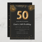 ゴールデントロピカル離れパーム誕生日50 招待状 (正面/裏面)