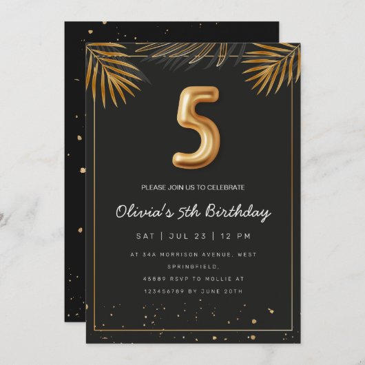 ゴールデントロピカル離れパーム誕生日5 招待状 (正面/裏面)