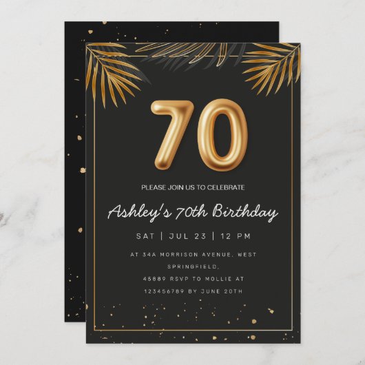 ゴールデントロピカル離れパーム誕生日70 招待状 (正面/裏面)